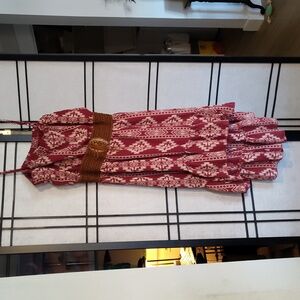 Dress boho maxi high to low color burgundy with white accents size Large new